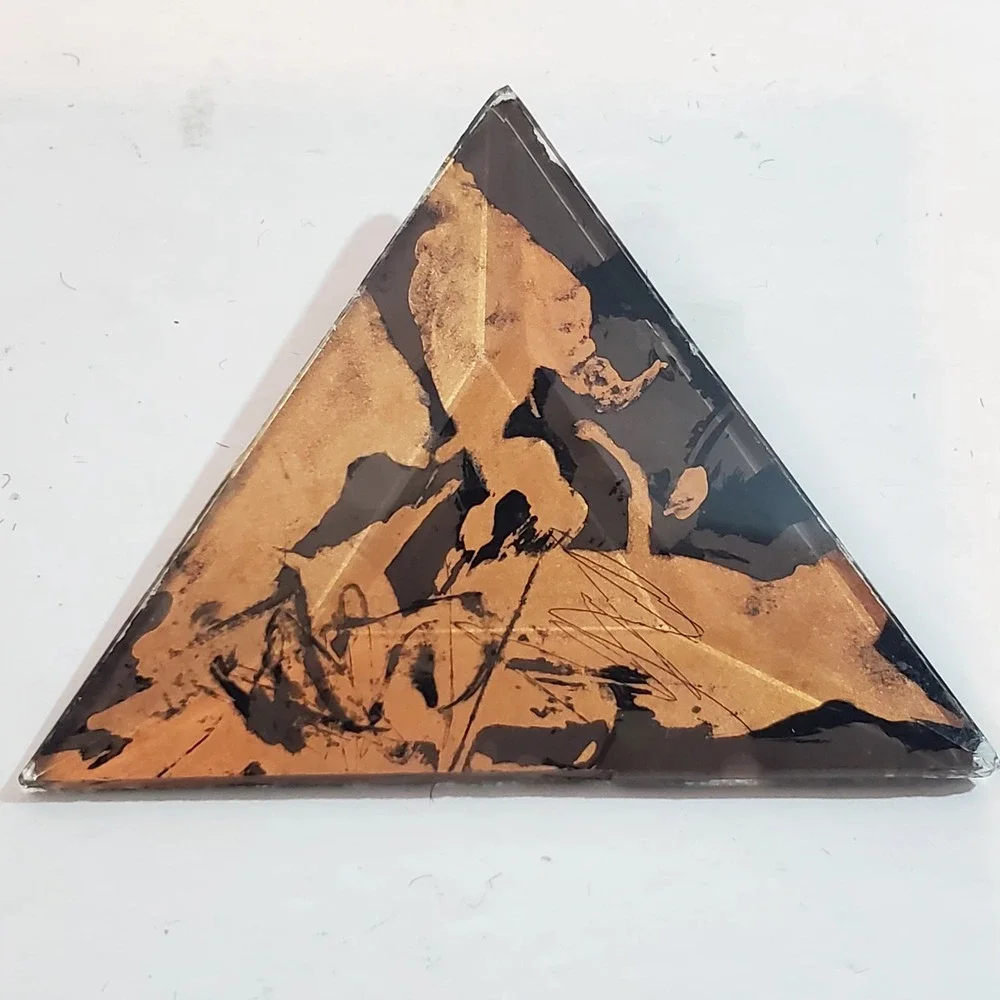 Vtg Dina Varano Art Deco Modernist Glass Prism Reverse Painted Black Gold Brooch